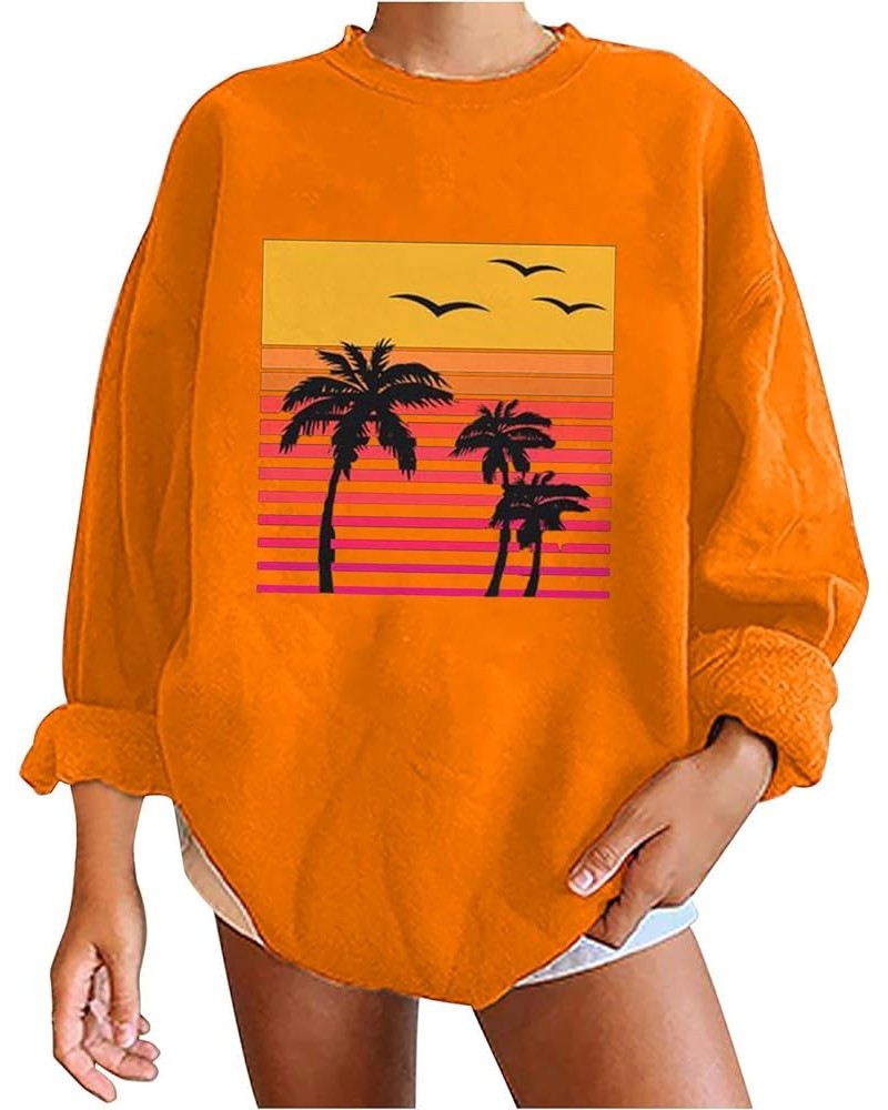 Women Oversized Tropical Palm Trees Graphic Sweatshirts Beach Vintage Style Fashion Long Sleeve Crewneck Pullovers Print-01-o...