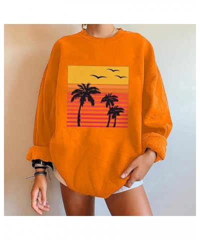 Women Oversized Tropical Palm Trees Graphic Sweatshirts Beach Vintage Style Fashion Long Sleeve Crewneck Pullovers Print-01-o...