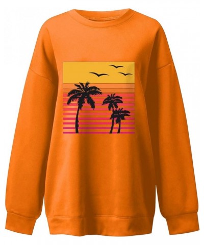 Women Oversized Tropical Palm Trees Graphic Sweatshirts Beach Vintage Style Fashion Long Sleeve Crewneck Pullovers Print-01-o...