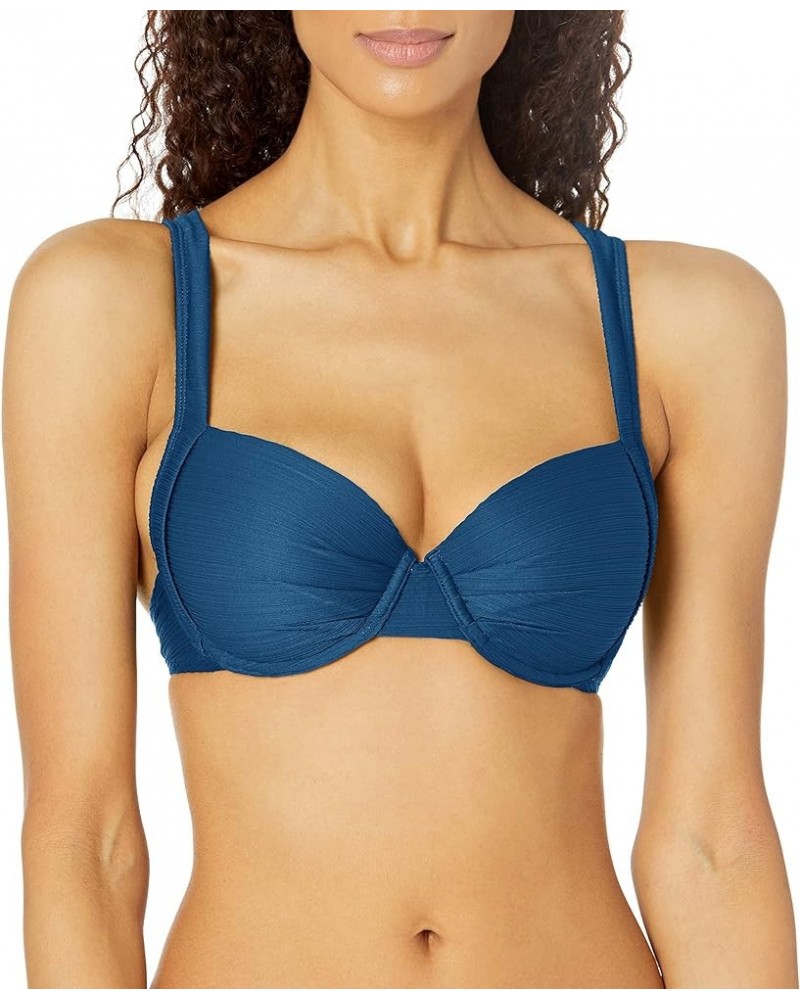 Women's Standard Scarlett Underwire Push Up Bikini Top Swimsuit Wisdom Blue Rib $20.41 Swimsuits