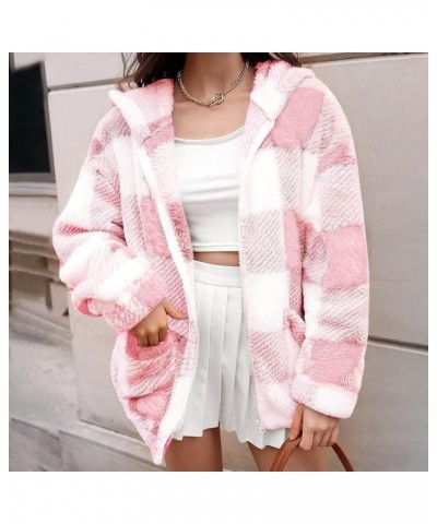 Plaid Shacket Womens, Fuzzy/Flannel Shacket Jacket Long Sleeve Hooded/No Hood Shackets Jacket Fall Fashion Clothes Z1new-pink...