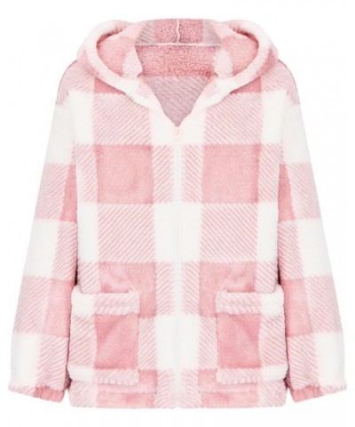 Plaid Shacket Womens, Fuzzy/Flannel Shacket Jacket Long Sleeve Hooded/No Hood Shackets Jacket Fall Fashion Clothes Z1new-pink...