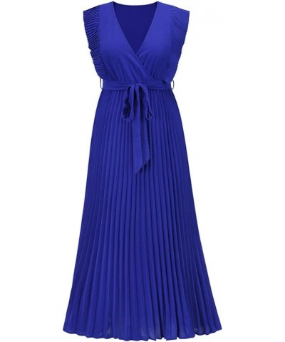 Women's Summer Dress Flowy Chiffon Sleeveless Halter Floral Tied Waist Maxi Dress Flowy Swing Pleated Sundress Z001-blue $12....