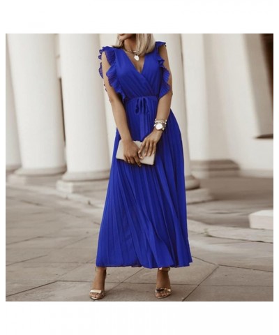 Women's Summer Dress Flowy Chiffon Sleeveless Halter Floral Tied Waist Maxi Dress Flowy Swing Pleated Sundress Z001-blue $12....