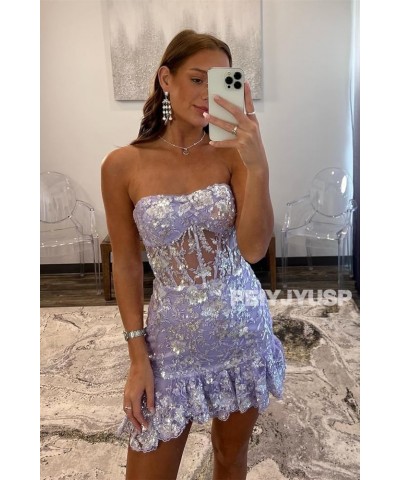 Women's Strapless Tight Homecoming Dresses for Teens 2023 Sparkly Sequin Lace Applique Ruffle Corset Prom Dress Lilac $40.49 ...