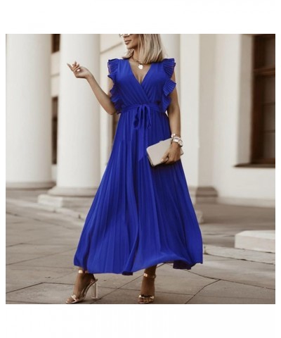 Women's Summer Dress Flowy Chiffon Sleeveless Halter Floral Tied Waist Maxi Dress Flowy Swing Pleated Sundress Z001-blue $12....