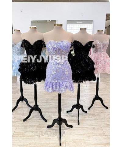 Women's Strapless Tight Homecoming Dresses for Teens 2023 Sparkly Sequin Lace Applique Ruffle Corset Prom Dress Lilac $40.49 ...