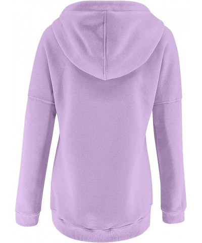 Hoodies for Women Long Sleeve Button up Drawstring Hooded Sweatshirts Casual Solid Color Kangaroo Pocket Pullover 05-light Bl...