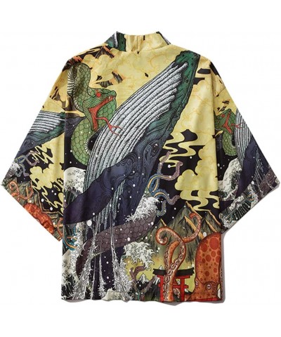 Women's 3/4 Sleeve Japanese Shawl Print Kimono Cardigan Tops Cover up Loose Anime Bathing Suit Cover 12 $16.37 Swimsuits