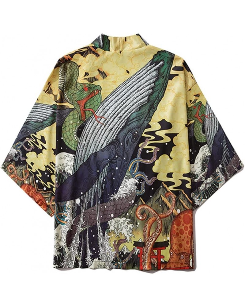 Women's 3/4 Sleeve Japanese Shawl Print Kimono Cardigan Tops Cover up Loose Anime Bathing Suit Cover 12 $16.37 Swimsuits