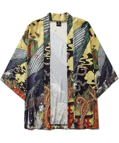 Women's 3/4 Sleeve Japanese Shawl Print Kimono Cardigan Tops Cover up Loose Anime Bathing Suit Cover 12 $16.37 Swimsuits