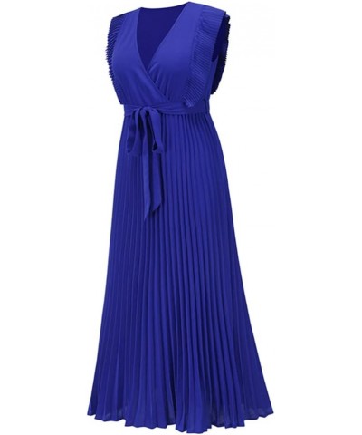 Women's Summer Dress Flowy Chiffon Sleeveless Halter Floral Tied Waist Maxi Dress Flowy Swing Pleated Sundress Z001-blue $12....