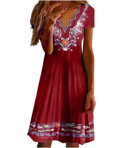 Women's Golf Outfits Wavy V Neck Short Sleeve Dress Casual Printed V-Neck Short Dress Casual Spring Clothes Wine $10.85 Dresses