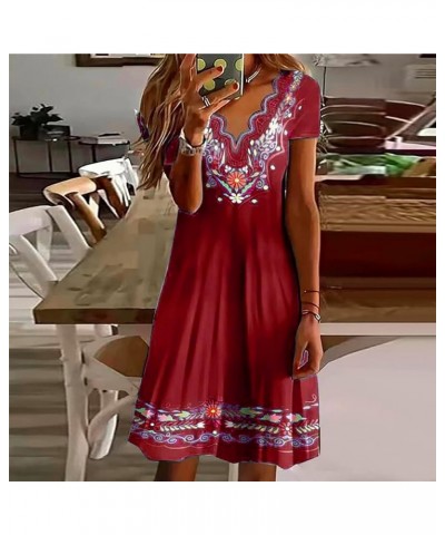 Women's Golf Outfits Wavy V Neck Short Sleeve Dress Casual Printed V-Neck Short Dress Casual Spring Clothes Wine $10.85 Dresses