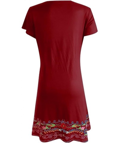 Women's Golf Outfits Wavy V Neck Short Sleeve Dress Casual Printed V-Neck Short Dress Casual Spring Clothes Wine $10.85 Dresses