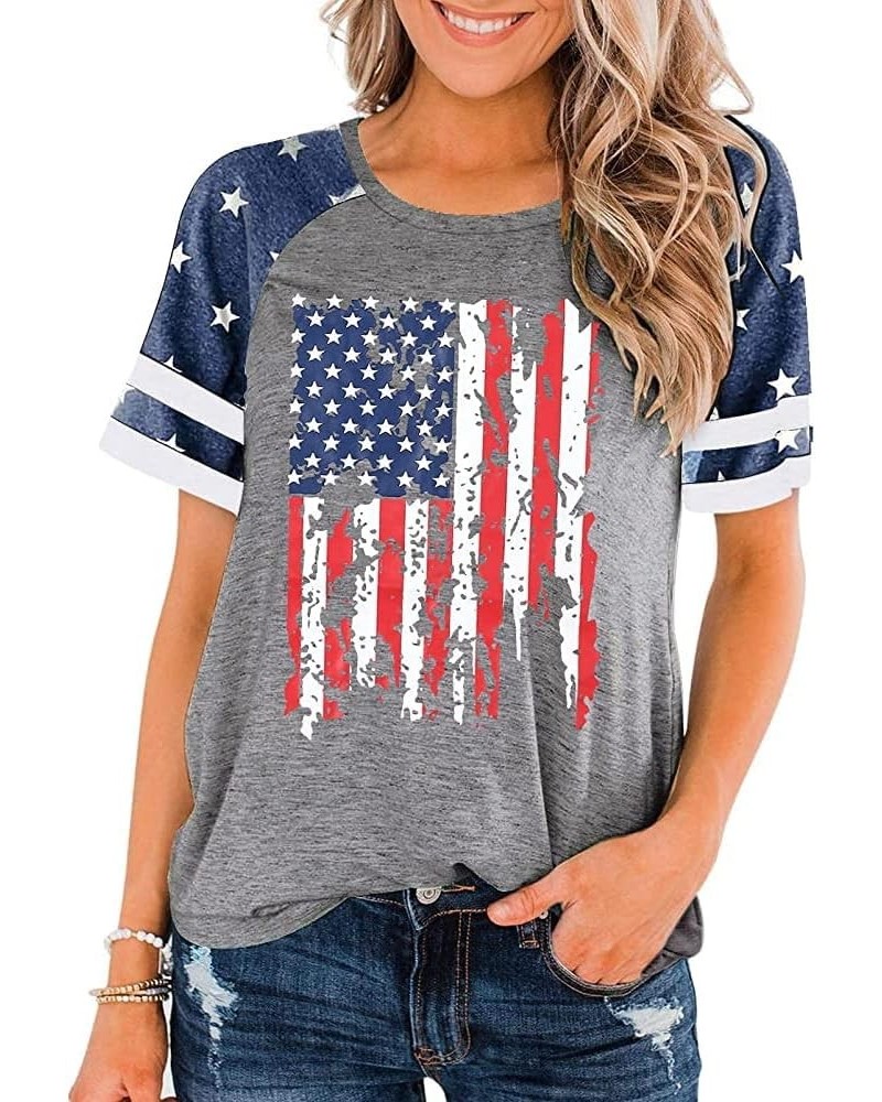 Women's American Flag Shirt Casual Fouth of July Print T-Shirts Summer Loose Patriotic Tee Tops Grey-6 $9.17 T-Shirts