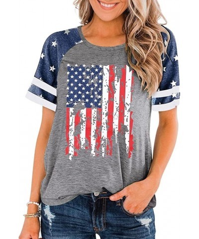 Women's American Flag Shirt Casual Fouth of July Print T-Shirts Summer Loose Patriotic Tee Tops Grey-6 $9.17 T-Shirts