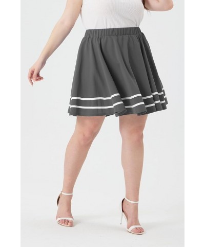 Women Plus Size Skirts Stretchy Buttons Hidden Zipper Mini Skirt Swing A Line Skater Skirt Black XL-5XL 9_ F063_ Stripes _ Gr...