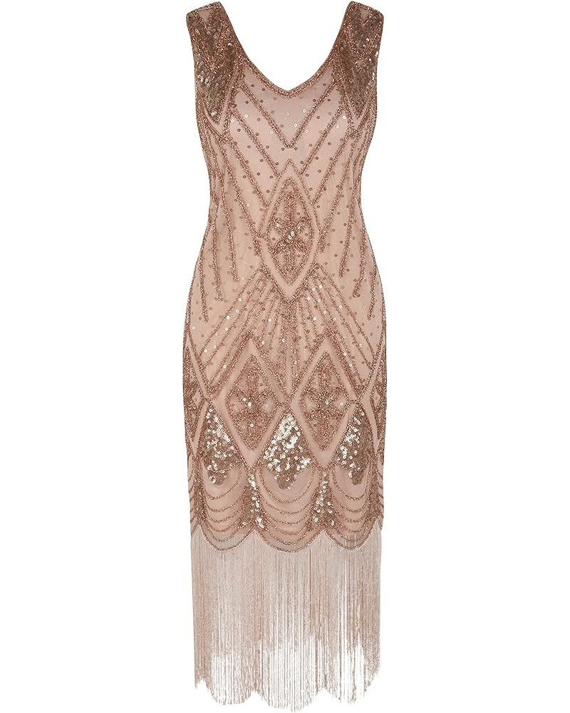 Women 1920s Gatsby Cocktail Sequin Art Deco Flapper Dress Rose Gold $32.63 Dresses