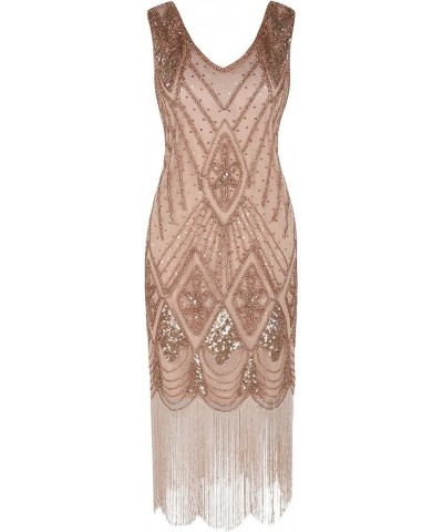 Women 1920s Gatsby Cocktail Sequin Art Deco Flapper Dress Rose Gold $32.63 Dresses