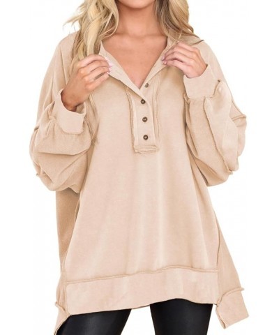 Women’s Trendy Oversized Sweatshirts Half Button Up Long Sleeve Baggy Shirts Loose Fit Solid Casual Pullover Tops 6 Beige $10...