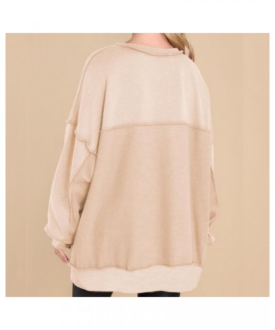 Women’s Trendy Oversized Sweatshirts Half Button Up Long Sleeve Baggy Shirts Loose Fit Solid Casual Pullover Tops 6 Beige $10...