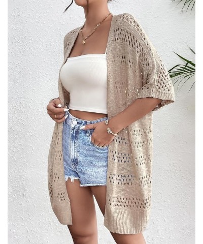 Lightweight Summer Crochet Cardigan for Women Short Sleeve Kimono Boho Oversized Open Front Knitted Cardigan Beige $20.71 Swe...