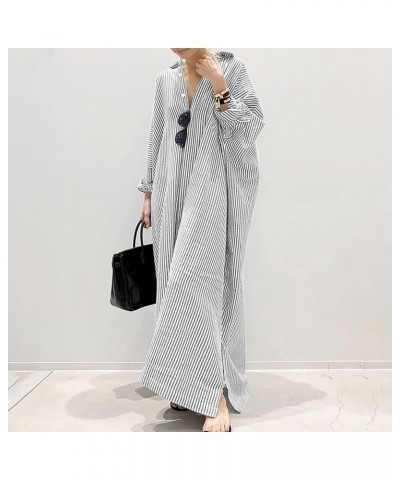 Women's Fall Clothing Casual Cotton Linen Striped Cardigan Loose Temperament Irregular Dress Winter Clothes Gray $13.41 Dresses