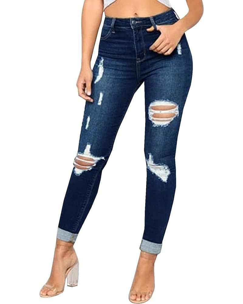 Women's Ripped Skinny Jeans Hight Waisted Stretch Distressed Denim Pants for Women Blue $15.68 Jeans