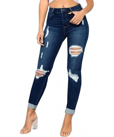 Women's Ripped Skinny Jeans Hight Waisted Stretch Distressed Denim Pants for Women Blue $15.68 Jeans