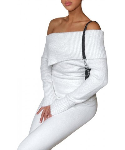 Women Sexy Off Shoulder Shirt Top Long Sleeve Slim Fit Sweater Tops Ruched Knitted Tops Streetwear Off Shou White 02 $10.44 S...