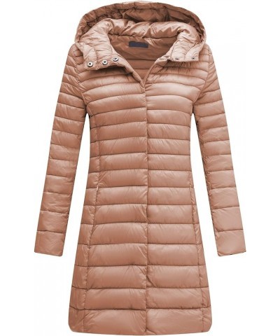 Women's Quilted Lightweight Puffer Jacket, Winter Coats for Women Long Padded Bubble Coat Pink With Hood $32.99 Jackets