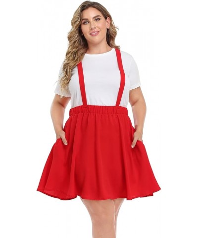 Plus Size Suspender Skirt 1X-4X Elastic Waist Overall Pinafore Skater Skirts Red $18.19 Skirts