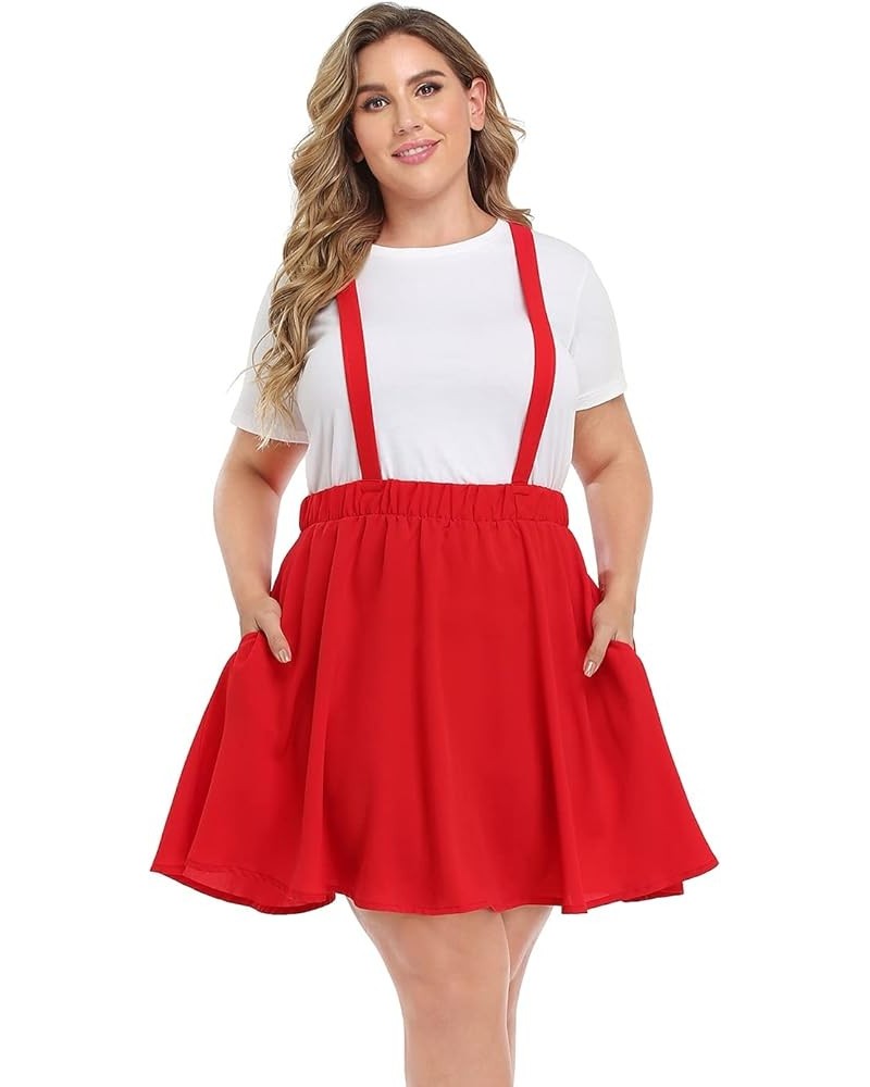 Plus Size Suspender Skirt 1X-4X Elastic Waist Overall Pinafore Skater Skirts Red $18.19 Skirts