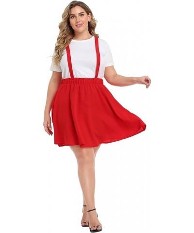 Plus Size Suspender Skirt 1X-4X Elastic Waist Overall Pinafore Skater Skirts Red $18.19 Skirts