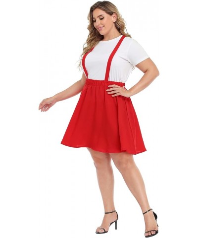 Plus Size Suspender Skirt 1X-4X Elastic Waist Overall Pinafore Skater Skirts Red $18.19 Skirts