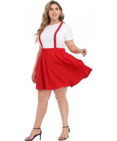 Plus Size Suspender Skirt 1X-4X Elastic Waist Overall Pinafore Skater Skirts Red $18.19 Skirts