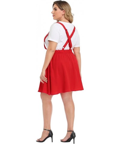 Plus Size Suspender Skirt 1X-4X Elastic Waist Overall Pinafore Skater Skirts Red $18.19 Skirts