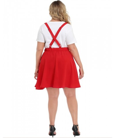 Plus Size Suspender Skirt 1X-4X Elastic Waist Overall Pinafore Skater Skirts Red $18.19 Skirts