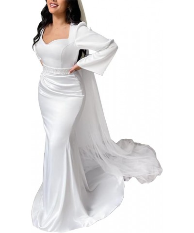 Long Sleeves Wedding Dresses for Bride Chiffon Bridal A-Line Gowns Elegant Formal Evening Party Dress N-white $50.00 Dresses