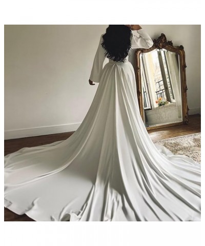 Long Sleeves Wedding Dresses for Bride Chiffon Bridal A-Line Gowns Elegant Formal Evening Party Dress N-white $50.00 Dresses