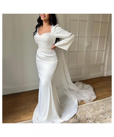 Long Sleeves Wedding Dresses for Bride Chiffon Bridal A-Line Gowns Elegant Formal Evening Party Dress N-white $50.00 Dresses