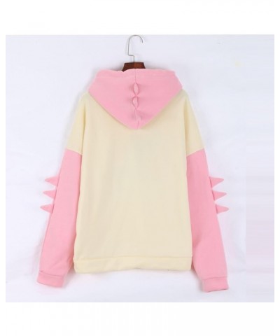 Dino Hoodie Womens Cute Cartoon Dinosaur Graphci Sweatshirts Long Sleeve Splice Loose Comfy Pullover Tops 03 Pink $11.11 Hood...