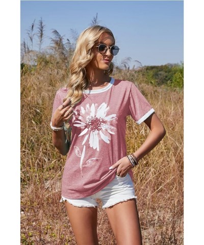 Women's Summer T-Shirt Cute Dandelion Flowers Graphic Print Short Sleeve Crewneck Tee Tops Blouse 1-brick Red $11.95 T-Shirts