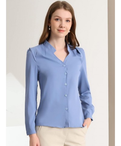 Women's Work Office Blouse Button Up Long Sleeve V Neck Chiffon Shirt Blue $18.69 Blouses