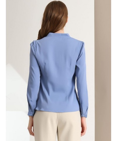 Women's Work Office Blouse Button Up Long Sleeve V Neck Chiffon Shirt Blue $18.69 Blouses