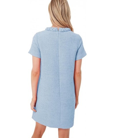 Womens Tweed Dress Elegant Vintage Short Sleeve A Line Business Mini Bodycon Skirt Casual Holiday Dresses for Women Blue $30....