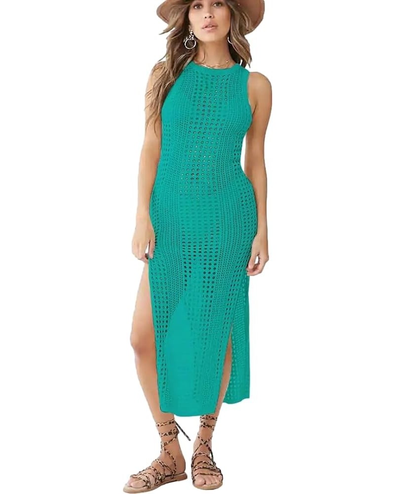 Women's Bikini Swimsuits Two Piece Crochet Fishnet Bra Top Maxi Skirt Cover Up Set Beach Outfits 6066-3 Green $16.66 Swimsuits