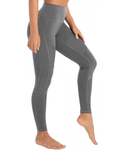 Women's High Waist Moto Leggings Workout Mesh Legging Stretch 7/8 Skinny Yoga Pants with Inner Pocket Dark Gray $18.59 Pants