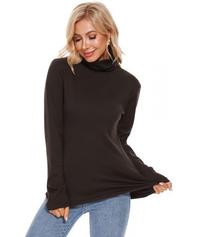 Fleece Lined Cotton Turtleneck Shirt Women Long Sleeve High Neck Thermal Shirts 1/2Packs Bitter Brown-turtleneck $13.99 Under...